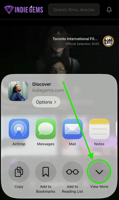 Scroll down in share sheet